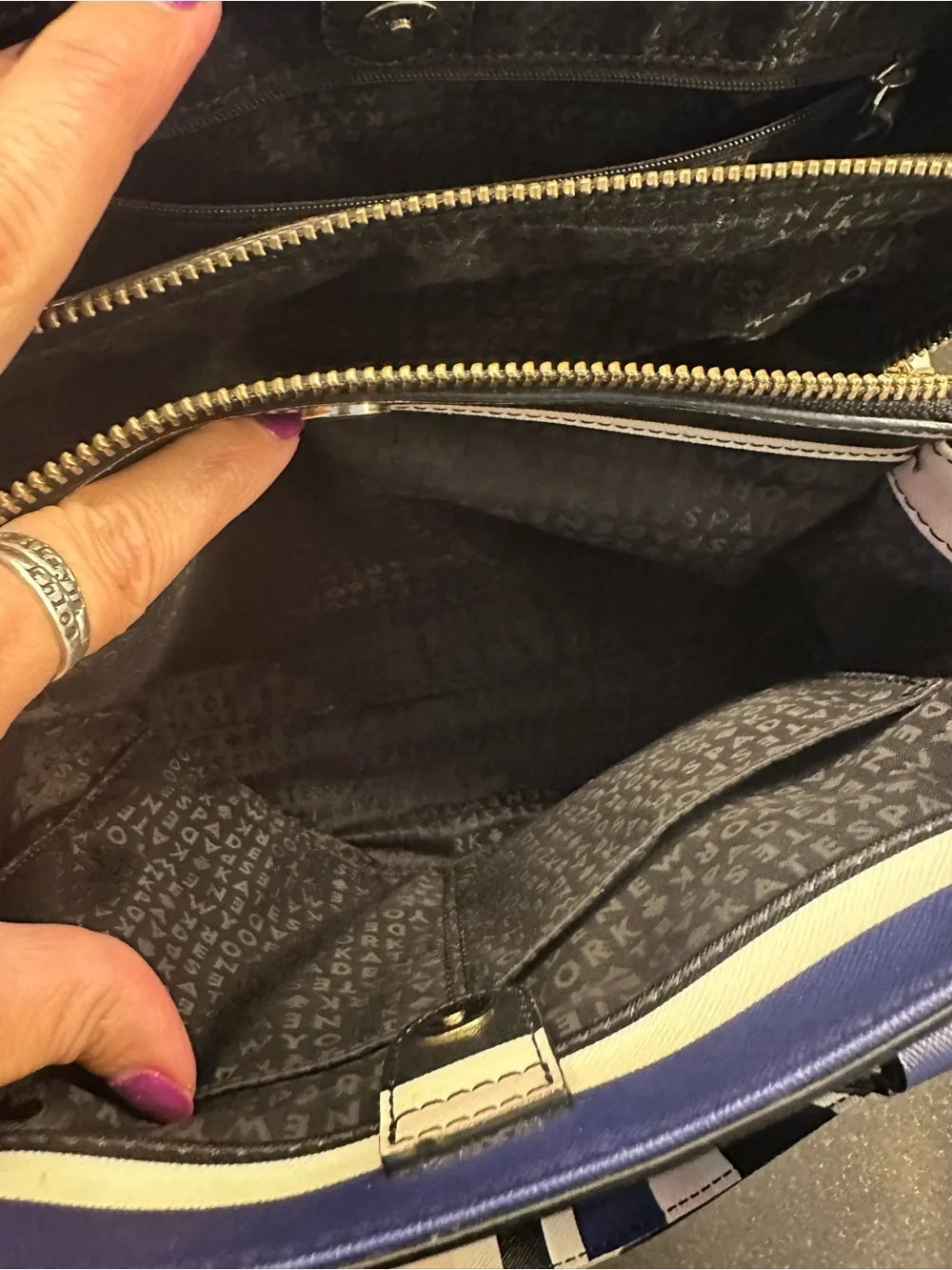 kate spade Navy, White & Light Pink Striped Satchel